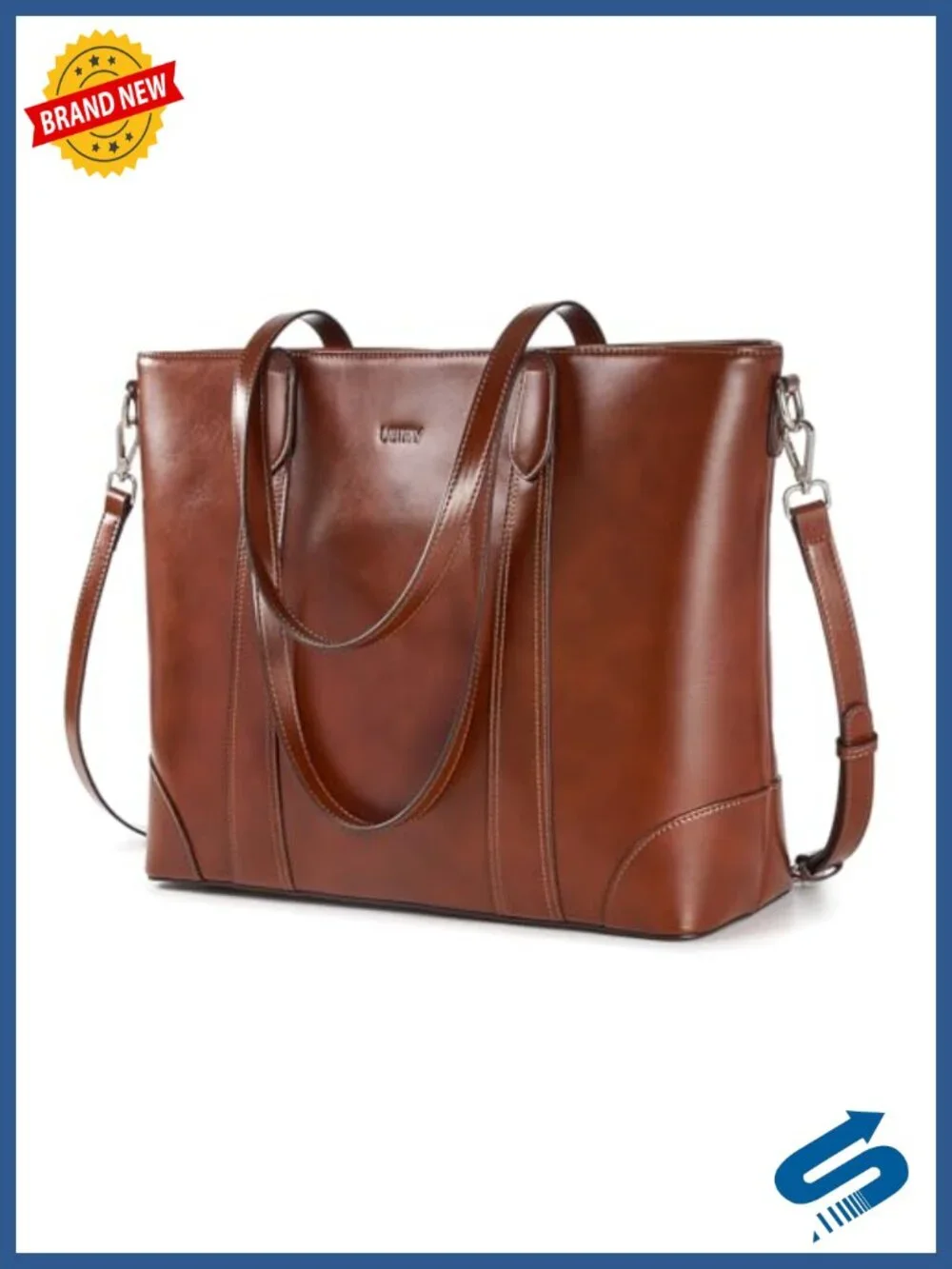 Genuine Leather Large Tote Bag with Zipper, Adjustable Strap, Multi-Pocket Work